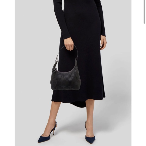 Salvatore Ferragamo Black Leather Trim Nylon Shoulder Bag Y2K Style Hobo Purse - Picture 16 of 16